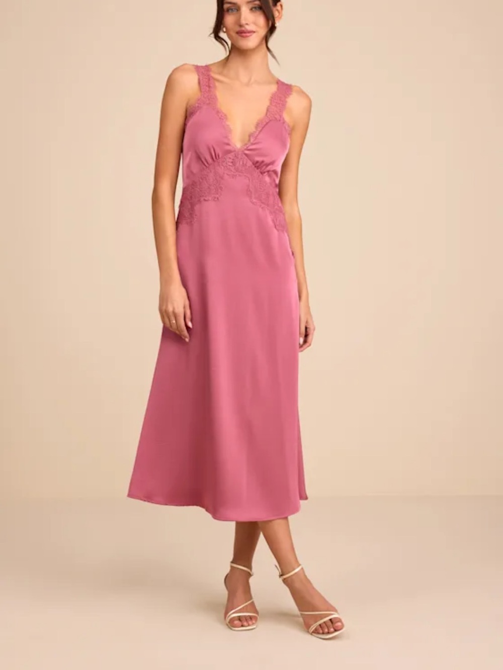Women's Muave Pink Lace Dress